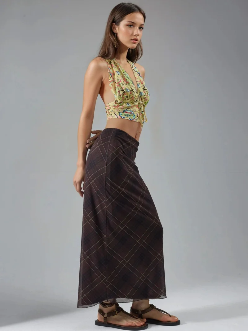 بوسيم BUSEM Mid Waist Patterned Maxi Skirt